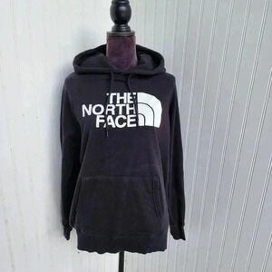 The North Face Hoodie Womens Black White Pullover Fleece Graphic Logo Pockets L